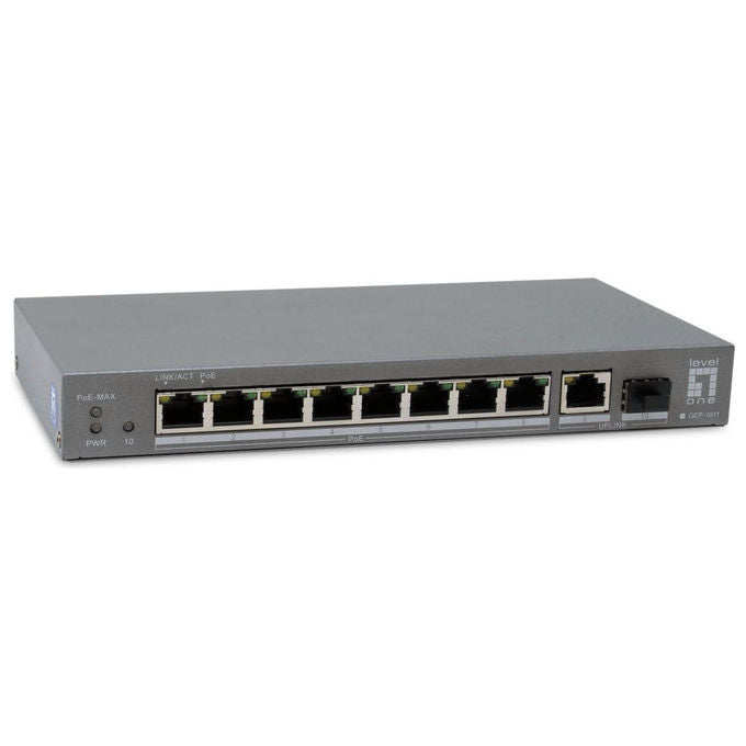 LevelOne GEP-1011 Switch PoE+ 8 porte Gigabit non gestito 120W con uplink RJ45 e SFP colore Nero