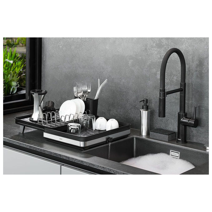 Gefu GF29262 SMARTLINE Scolapiatti Estensibile con Cestello Posate e Fondo Inclinato colore Nero