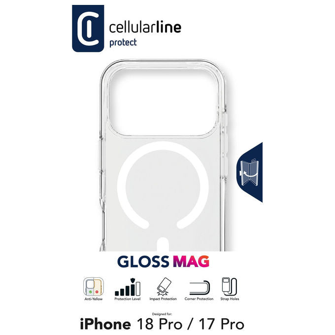 Cellularline GLOSSMAGIPH18PROT Gloss Mag Custodia per iPhone 18 Pro Compatibile con MagSafe Trasparente colore Trasparente