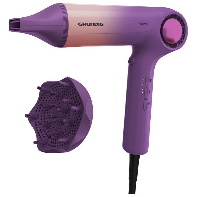 Grundig GMS9078 HD 9480 Asciugacapelli 1600 W Tecnologia Ceramica 3 Velocita' e 3 Temperature Getto Freddo Ionico colore Rosa Viola