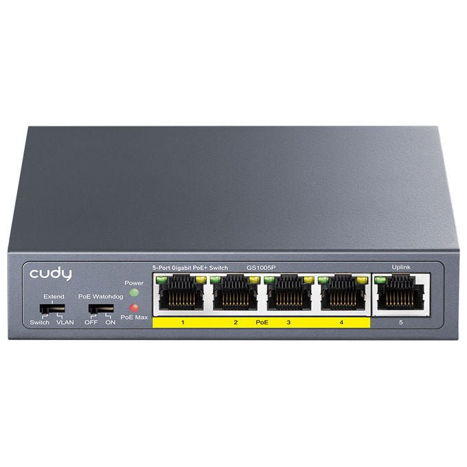 Cudy GS1005P Switch Gigabit Ethernet 5 Porte PoE 10-100-1000Mbps Grigio Metallo Rete