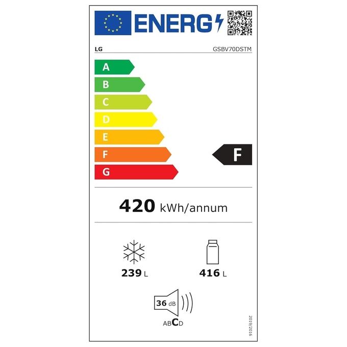 LG GSBV70DSTM Frigorifero Side by Side Capacita' 655 Litri Classe energetica F Total No Frost Compressore Smart Inverter 179 cm Inox