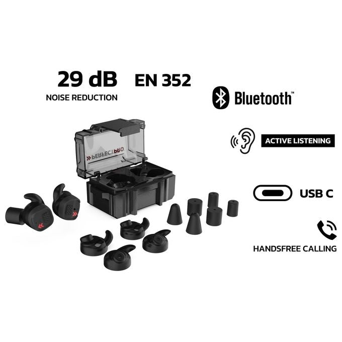 Perfectpro H-10 Cuffia per la protezione dell'udito Wireless Bluetooth 5.3 Attenuazione 29 dB con Microfono IPX5 Ricaricabile colore Nero