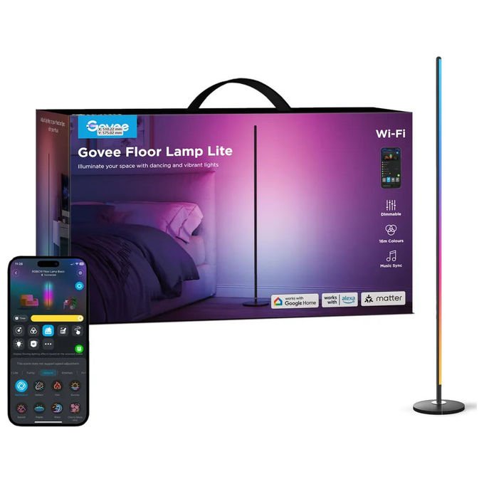 Govee H8076C13 Lampada da Terra RGBICW Wi-Fi Bluetooth Dimmerabile 1000 Lumen 24 W colore Nero