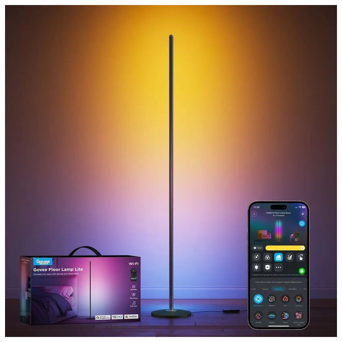 Govee H8076C13 Lampada da Terra RGBICW Wi-Fi Bluetooth Dimmerabile 1000 Lumen 24 W colore Nero