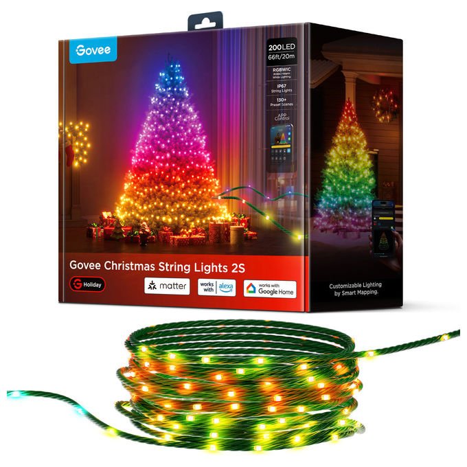 Govee H80C4C42 H80C4 Stringa di luci intelligenti Wi-Fi Bluetooth 20 m colore Verde