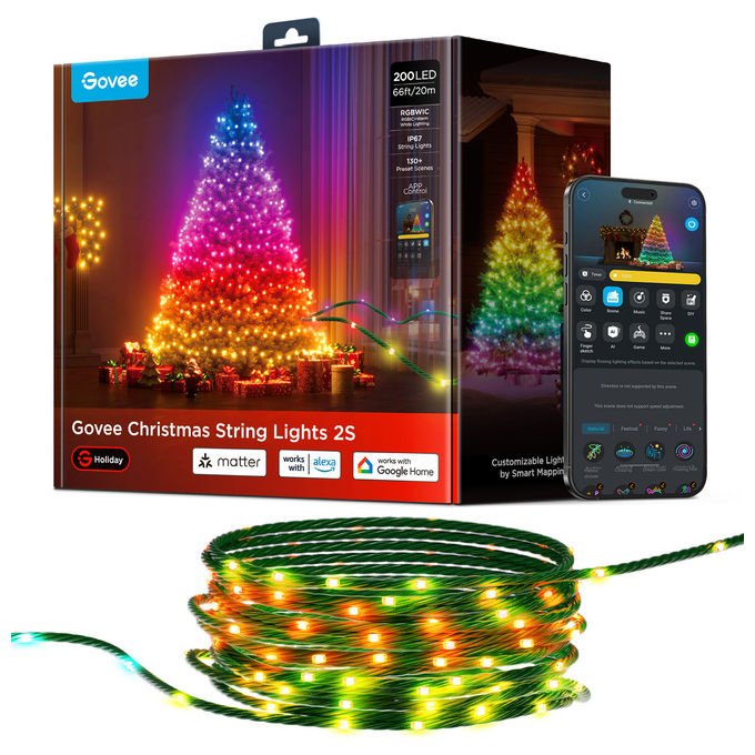 Govee H80C4C42 H80C4 Stringa di luci intelligenti Wi-Fi Bluetooth 20 m colore Verde