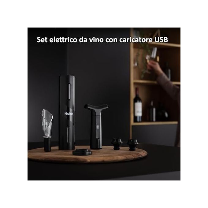 Haier Set da Vino HAWUKIT06 6 in 1 Ricaricabile con Apribottiglie e Accessori Professionali di Alta Qualita'