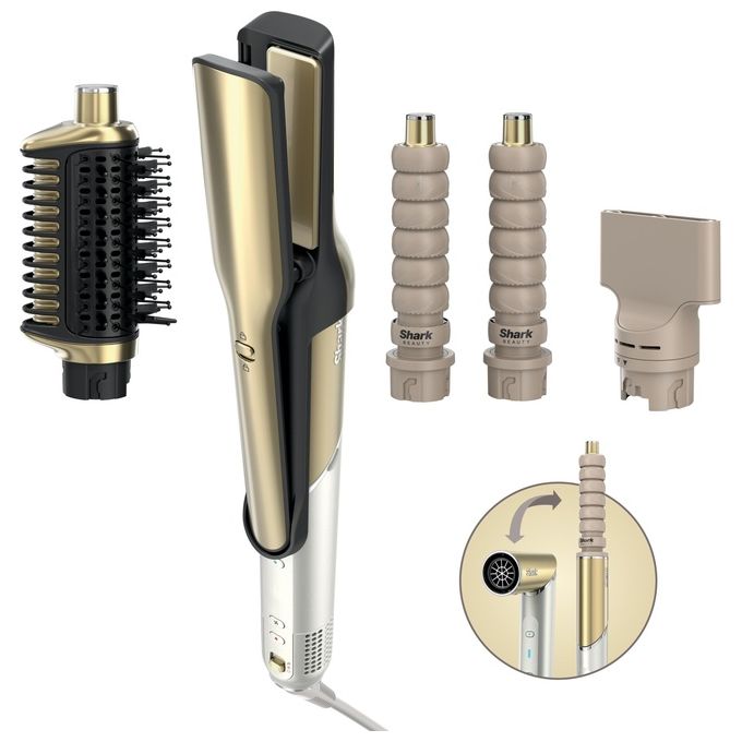 Shark HD6041SEU Glam Straight and Waves multistyler Asciugacapelli Lisciatura Arricciatura Ceramico Regolabile 3 Temperature 3 Velocita' Aria Fredda 1500 W colore Oro