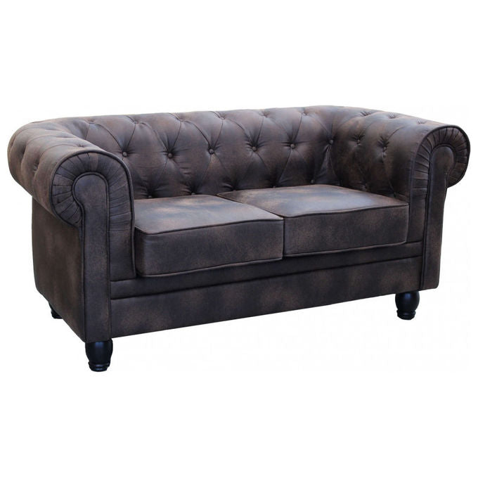 Divano 2 Posti Chesterfield In Ecopelle Vintage Marrone
