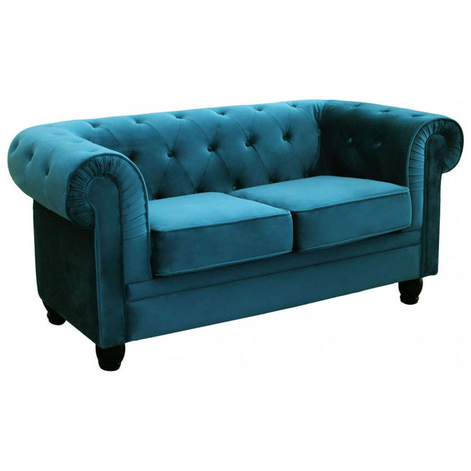 Divano 2 Posti Chesterfield In Velluto Blu
