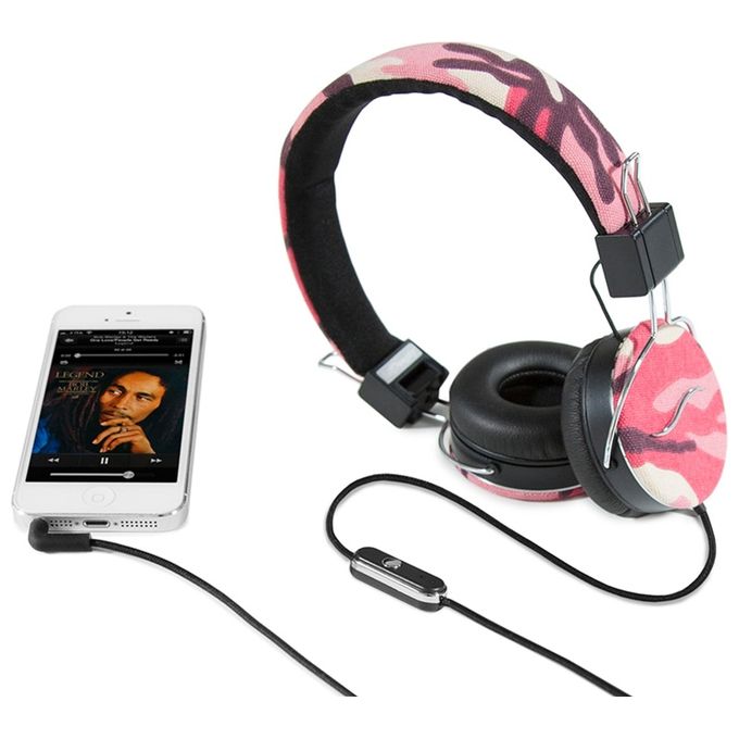 HI-FUN Cuffie Professionali Rivestite in Tessuto Army Pink per un Suono Ottimale e Comfort Prolungato