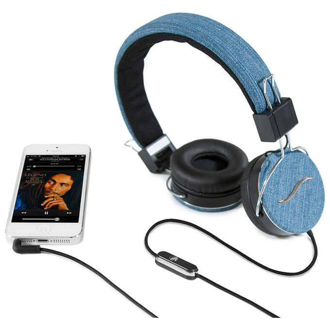 HI-FUN Cuffie Professionali Rivestite in Tessuto Dark Denim per Audio Eccellente e Comfort Estremo