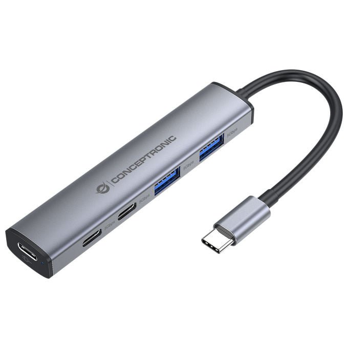 Conceptronic HUBBIES22G Hub USB 3.2 Gen 1 5 Gbps 2 Porte USB-C 2 Porte USB-A Alimentazione USB-C PD 100W colore Grigio