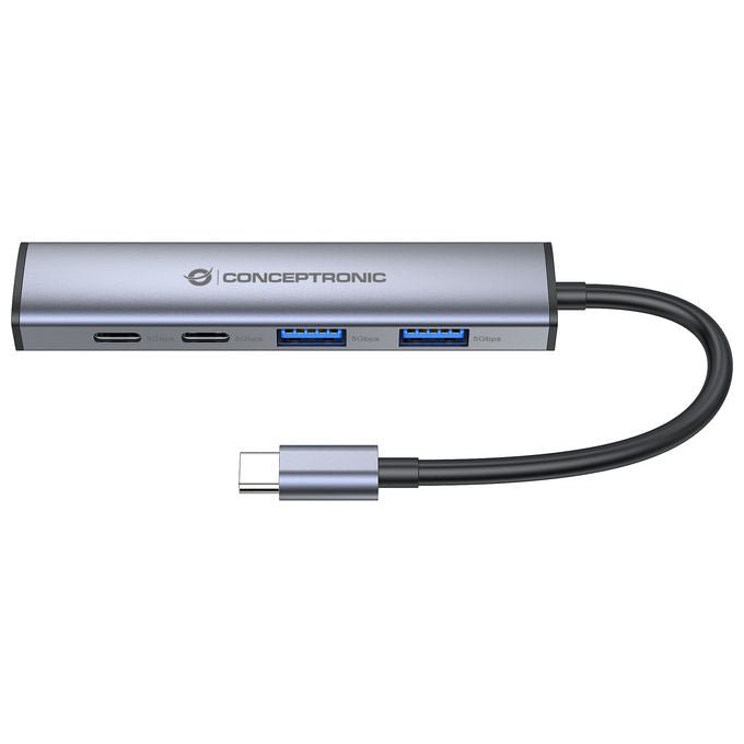 Conceptronic HUBBIES22G Hub USB 3.2 Gen 1 5 Gbps 2 Porte USB-C 2 Porte USB-A Alimentazione USB-C PD 100W colore Grigio
