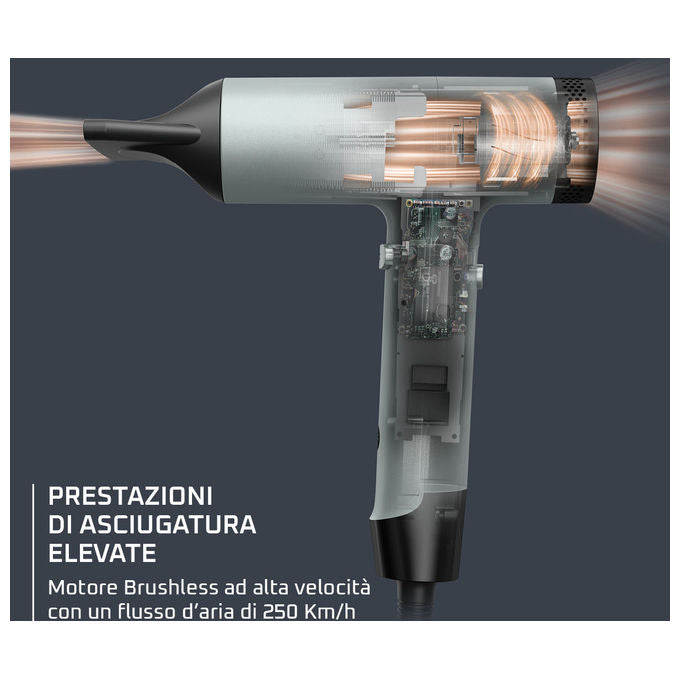 Rowenta HY7120E0 Tiny Asciugacapelli 1600 W Motore Digitale 3 Velocita' 3 Temperature Ionizzazione Getto Aria Fredda Diffusore Concentratore colore Nero Verde