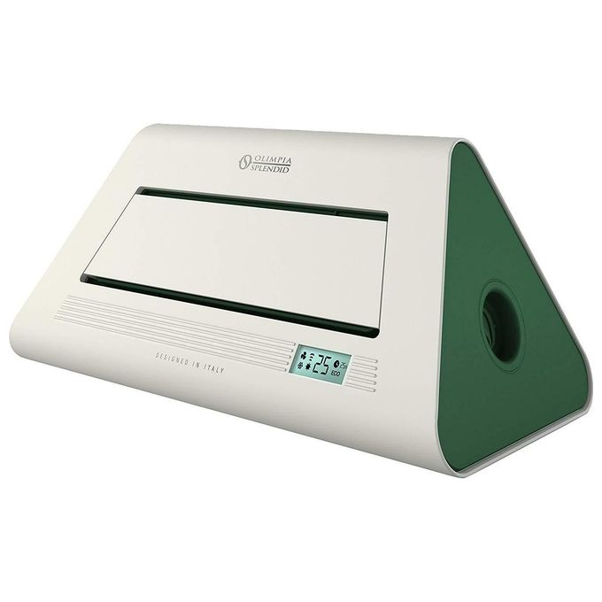 Olimpia Splendid - Radical Twin S_0178 - Termoventilatore ceramico da tavolo-parete, potenza 1 800-2 000 W, 2 livelli di calore, termostato regolabile, funzione ventilazione, Bianco-Verde