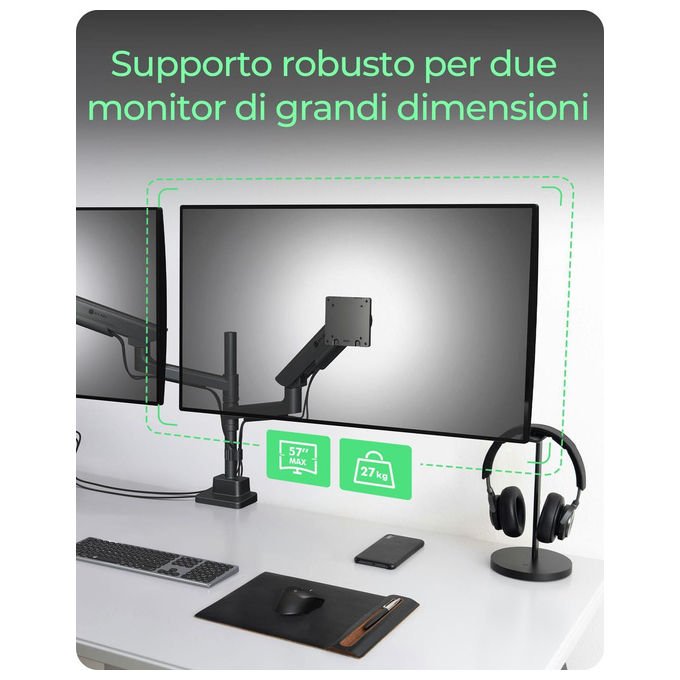 ICY BOX IB-MS702-T Supporto per Monitor per 2 Monitor fino a 57'' 27 Kg Ciascuno colore Nero