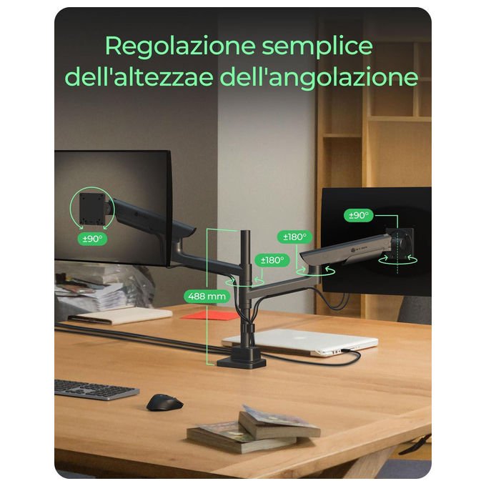 ICY BOX IB-MS702-T Supporto per Monitor per 2 Monitor fino a 57'' 27 Kg Ciascuno colore Nero