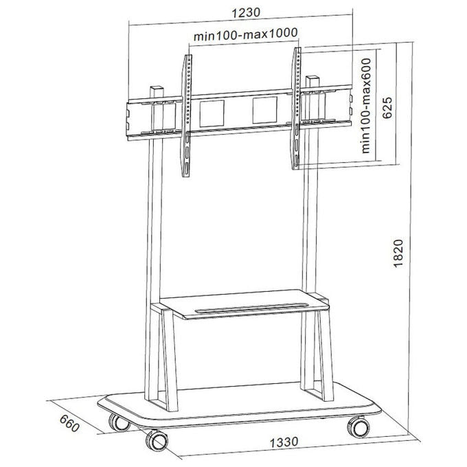 Techly ICA-TR31 Supporto da pavimento per TV 55-120'' con mensola e ruote 150 Kg VESA 1000x600 mm colore Nero