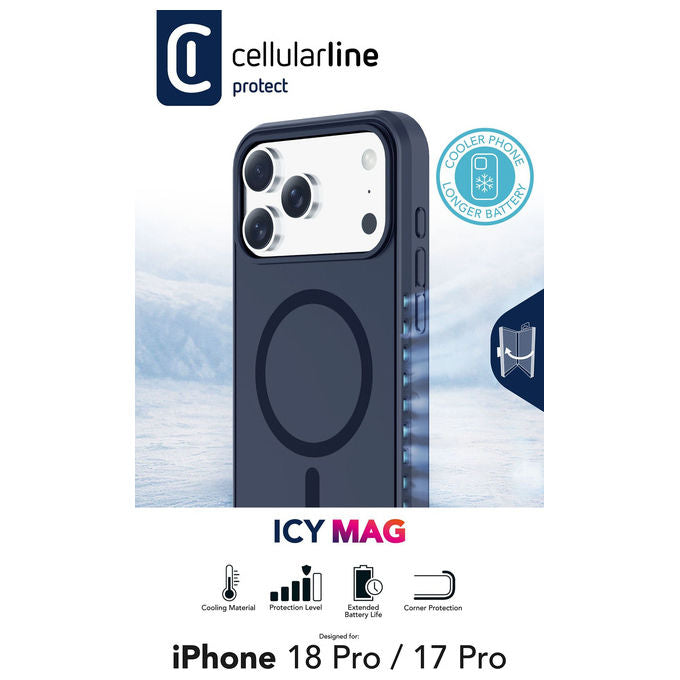 Cellularline ICYMAGIPH18PROB ICY MAG Cover per iPhone 18 Pro con tecnologia MagSafe e dissipazione del calore colore Blu