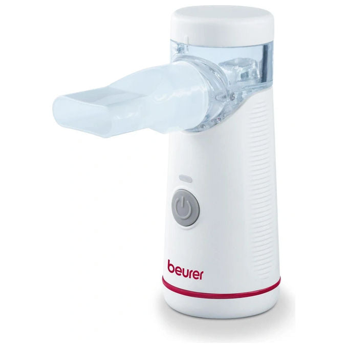 Beurer IH 51 - Aerosol a membrana vibrante, ca. 0,4 ml-min, ampolla 10 ml, maschera adulto e bambino + custodia, 42 dB, uso pediatrico e adulti, batteria ricaricabile USB-C, Bianco-Rosso