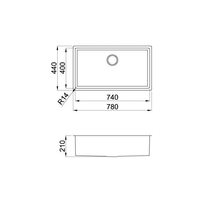 Elleci Square 720 R14 LIQ720SAC14 - Lavello da incasso 1 vasca, Acciaio inox satinato, 78x44 cm, da incasso, Inox satinato