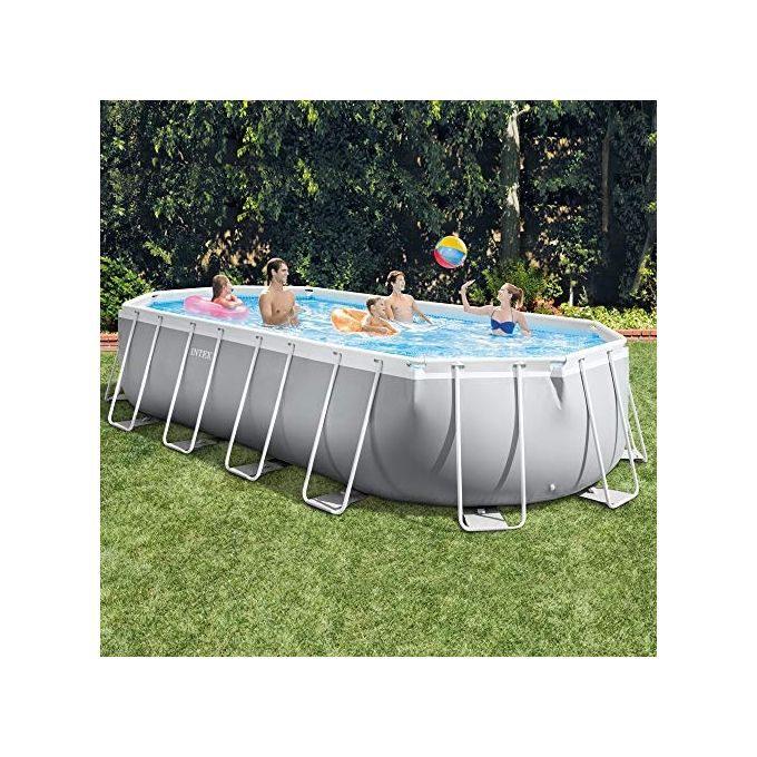 Intex 26798 Prisma Frame Piscina Fuori Terra Ovale 610x305x122 cm 18202 L con Pompa Filtro Scaletta e Telo colore Blu Grigio