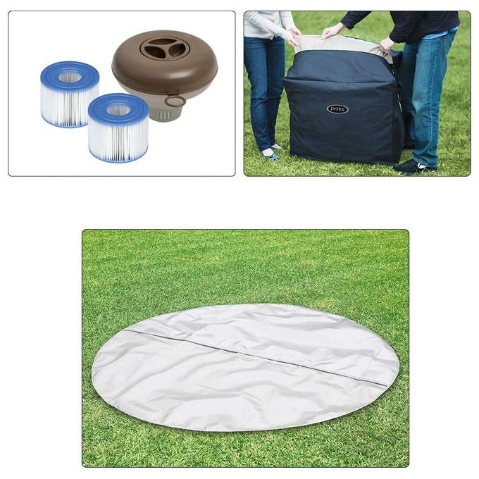 Intex 28476EX PureSpa Vasca Idromassaggio Gonfiabile Bubble Massage con Telo Efficienza Energetica 4 posti 120 Getti Riscaldatore PVC Beige 196x71 cm Con Telo ad Efficienza Energetica 4 posti Beige