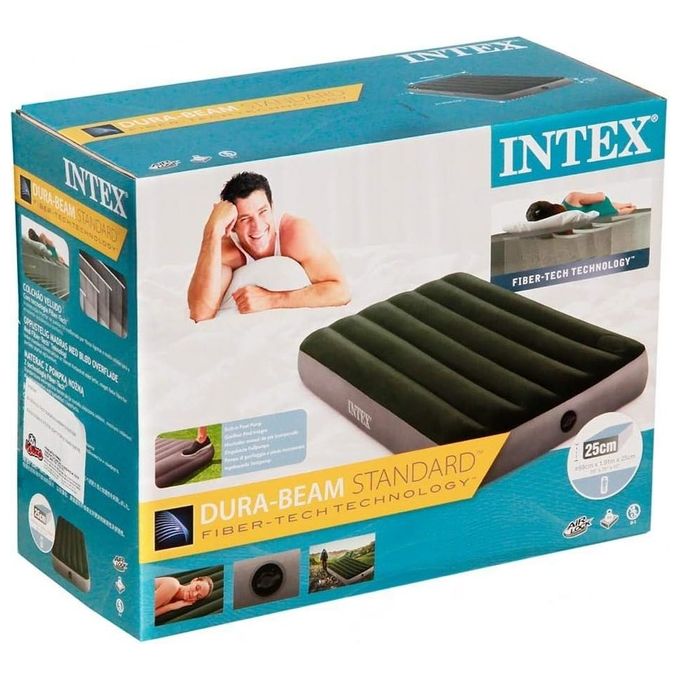 Intex 64761 Downy Materasso Gonfiabile Singolo Fiber-Tech 99x191x25 cm Portata 136 Kg Pompa a Pedale colore Nero