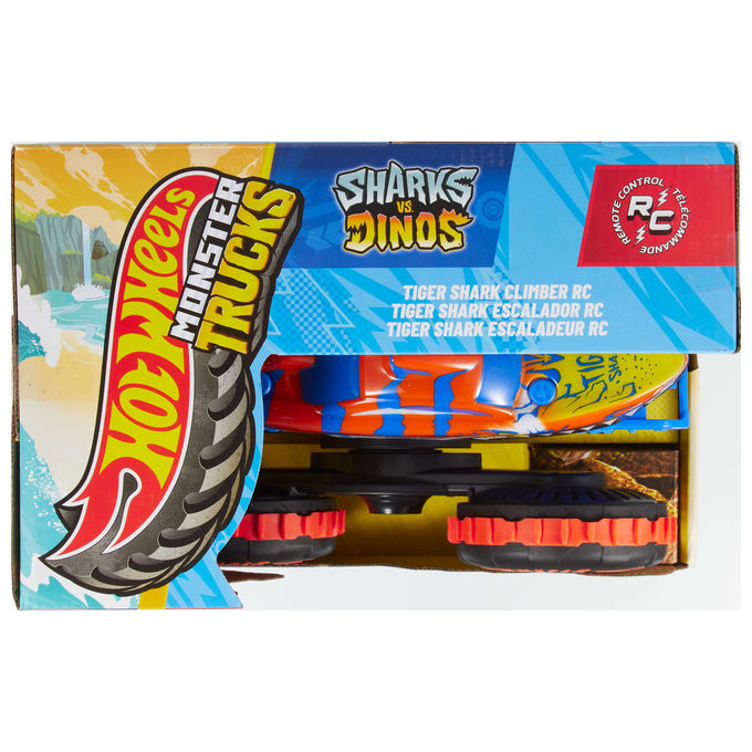 Hot Wheels JFR39 Monster Trucks Tiger Shark Super Scalatore RC Veicolo Radiocomandato con Modalita' Climber e Speeder colore Rosso