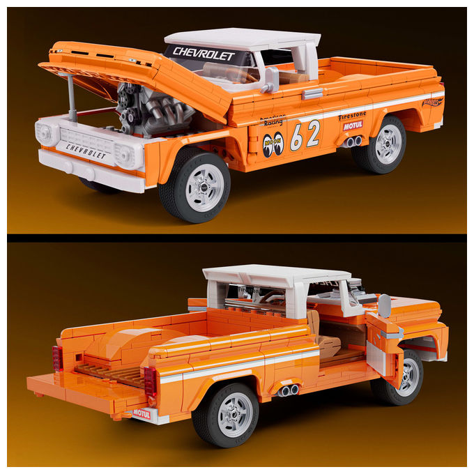 Mattel JFT20 Brick Shop Hot Wheels Custom ’62 Chevy Pickup set da costruire con auto e targa in metallo scala 1:16 colore Nero