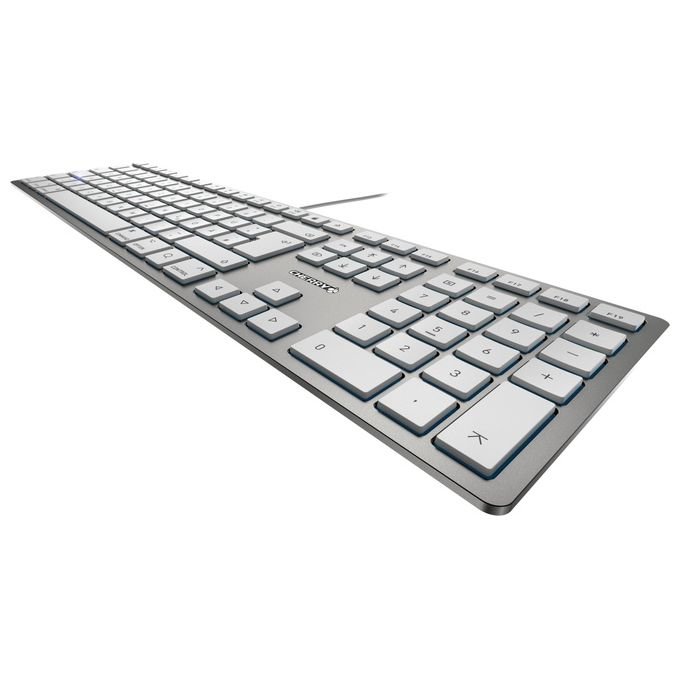 Cherry KC 6000 Slim for Mac, tastiera cablata ultrapiatta, layout QWERTY UK, USB-A, meccanismo a forbice, full-size, Bianco argento