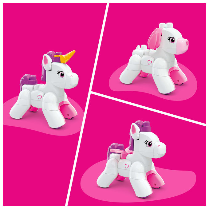 MEGA BLOKS JKG36 Fisher-Price 3-in-1 Unicorno Costruisci e Incanta con 26 Blocchi Grandi Facili da Montare per Bambini colore Multicolore