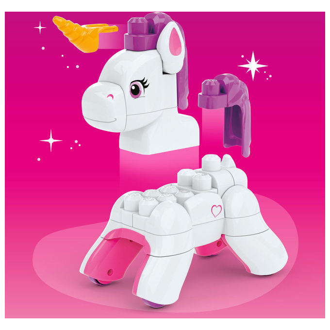 MEGA BLOKS JKG36 Fisher-Price 3-in-1 Unicorno Costruisci e Incanta con 26 Blocchi Grandi Facili da Montare per Bambini colore Multicolore