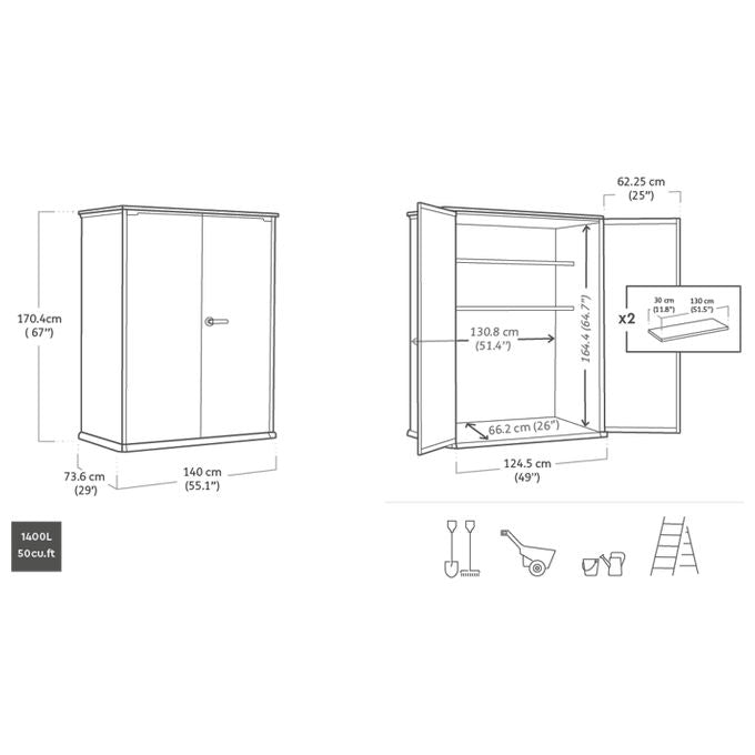 Keter Box Porta Attrezzi Vertical Shed Signature Walnut 140x73,6x170,4H cm