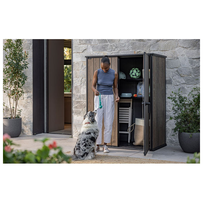Keter Box Porta Attrezzi Vertical Shed Signature Walnut 140x73,6x170,4H cm