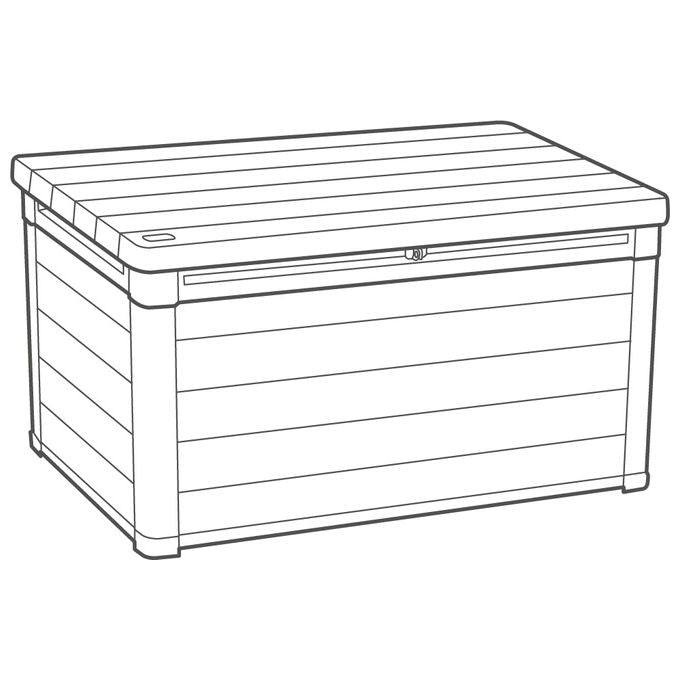 Keter 259133 Deco 100G Baule da Giardino Capacita' 380 Litri Apertura con Pistoni Seduta per Due Adulti Finitura Effetto Legno colore Noce