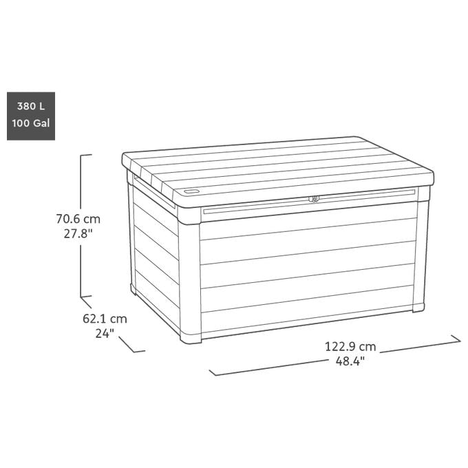 Keter 261927 Deco Box 150G Baule da Giardino con Seduta 570L Chiusura Lucchettabile Resistente UV colore Noce