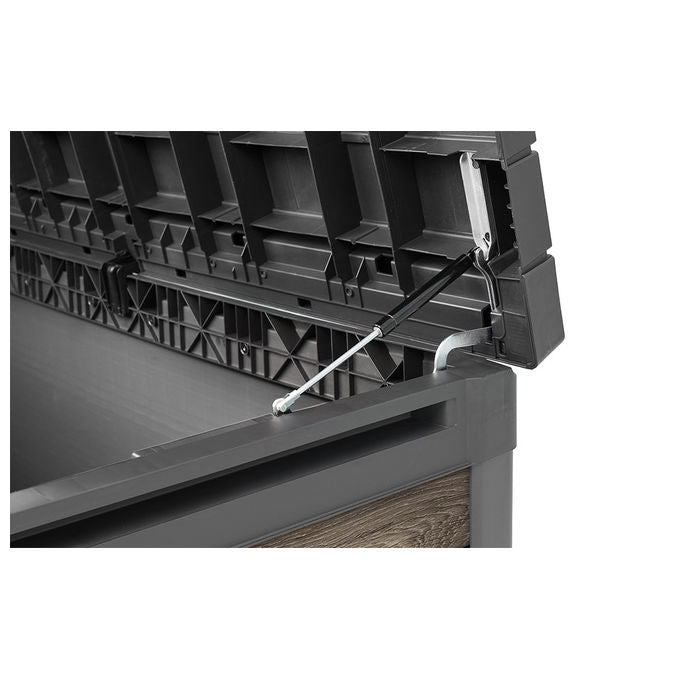 Keter 261927 Deco Box 150G Baule da Giardino con Seduta 570L Chiusura Lucchettabile Resistente UV colore Noce