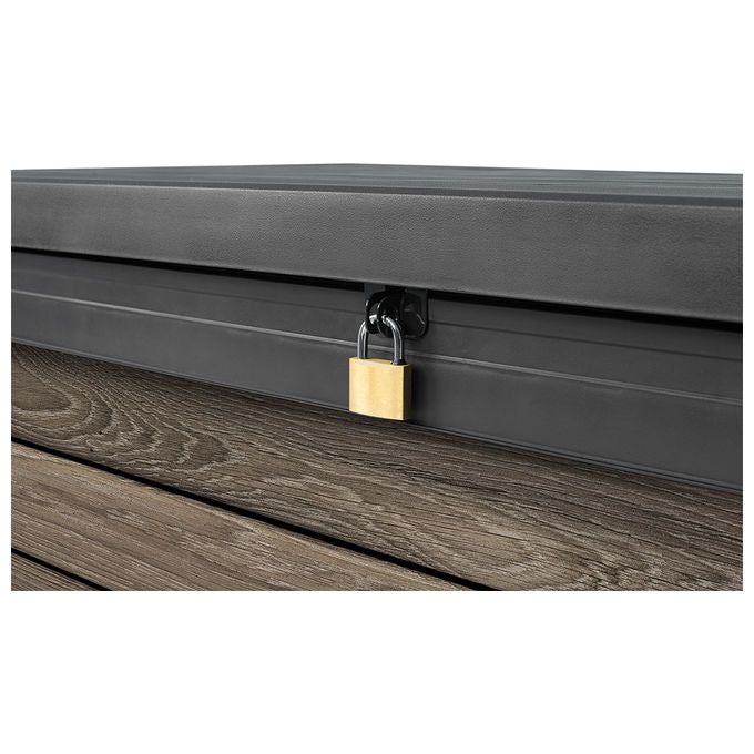 Keter 261927 Deco Box 150G Baule da Giardino con Seduta 570L Chiusura Lucchettabile Resistente UV colore Noce