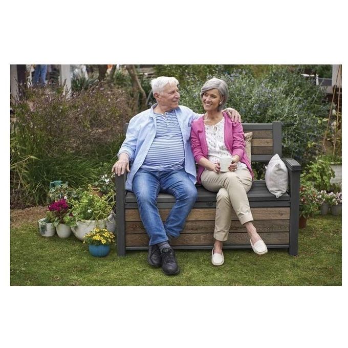 Keter K261839 Deco Bench Cassapanca da Giardino con Seduta 227 L tecnologia DecoCoat colore Walnut
