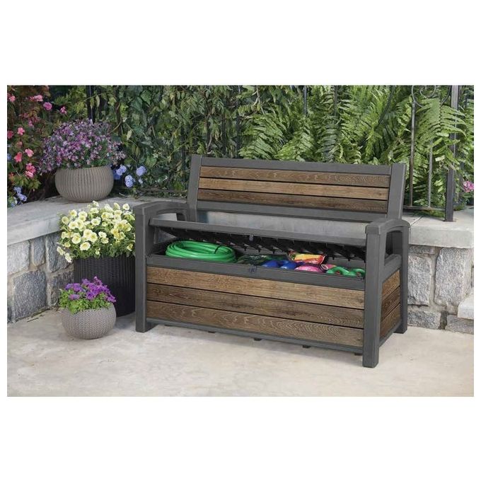 Keter K261839 Deco Bench Cassapanca da Giardino con Seduta 227 L tecnologia DecoCoat colore Walnut