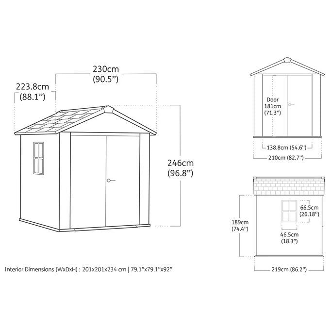 Keter 263096 Signature Apex Casetta da Giardino 4 m² Doppia Falda Resina Effetto Legno Porte e Finestre Orientabili 230x223,8x246 cm colore Noce