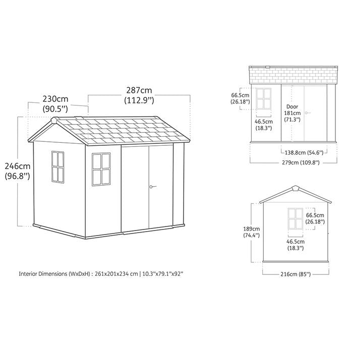 Keter 263097 Signature Apex Casetta da Giardino in Resina 5.25 m² 287x230x246 cm resistenza vento 145 Km-h neve 150 Kg-m² colore Noce