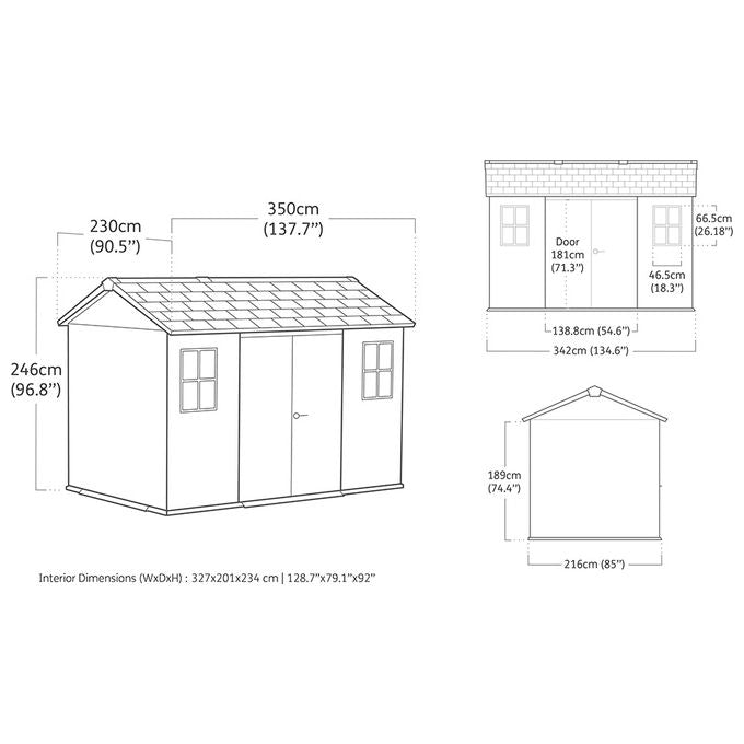 Keter 263098 Signature Apex Casetta da Giardino in Resina 350x230x246 cm 6,8 m² Tetto a Due Falde Pavimento Incluso colore Walnut