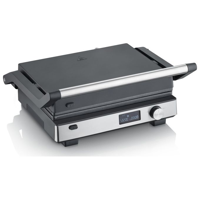 Severin KG2380 Seveni Flex Grill De Contatto 3 in 1 2000 W Superficie 29x23 cm Rivestimento in Ceramica Piastra Rimovibile Timer incluso Termometro Regolabile colore Nero