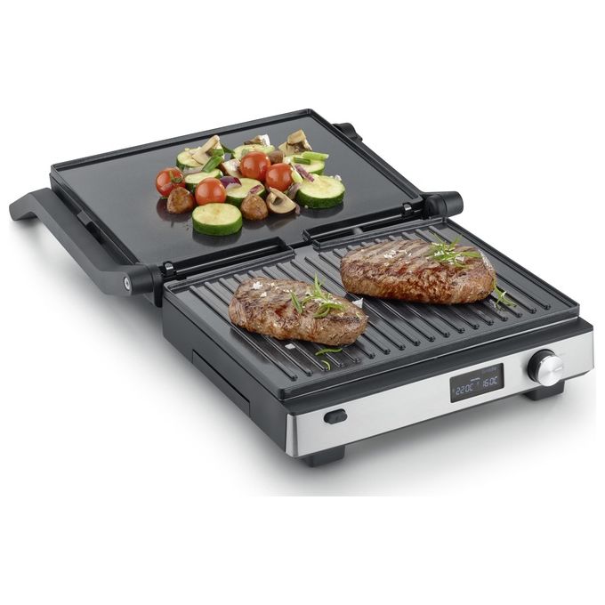 Severin KG2380 Seveni Flex Grill De Contatto 3 in 1 2000 W Superficie 29x23 cm Rivestimento in Ceramica Piastra Rimovibile Timer incluso Termometro Regolabile colore Nero