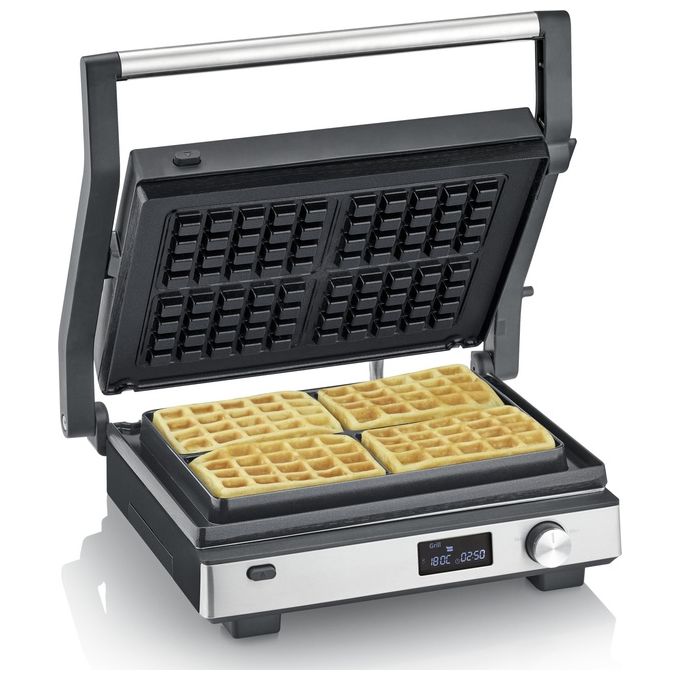 Severin KG2380 Seveni Flex Grill De Contatto 3 in 1 2000 W Superficie 29x23 cm Rivestimento in Ceramica Piastra Rimovibile Timer incluso Termometro Regolabile colore Nero