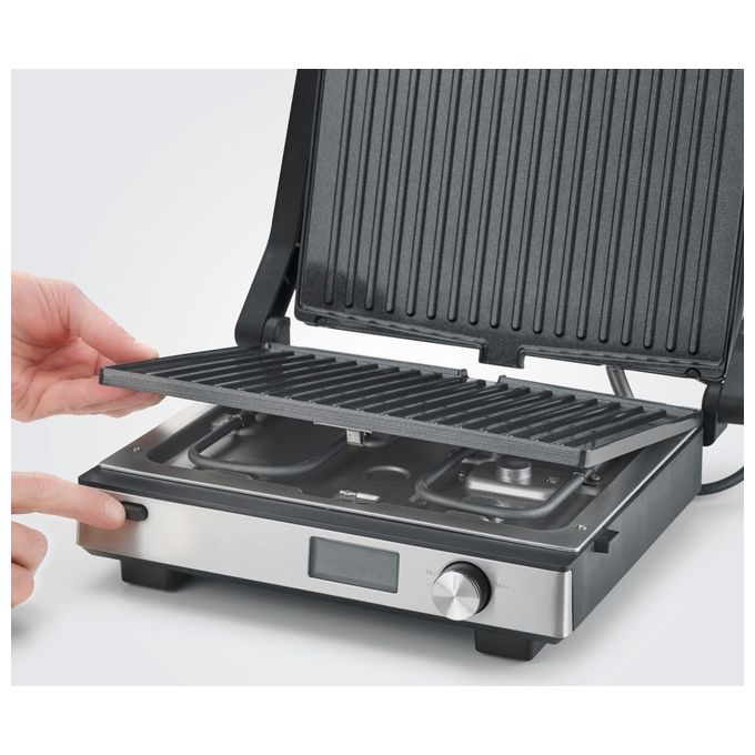Severin KG2380 Seveni Flex Grill De Contatto 3 in 1 2000 W Superficie 29x23 cm Rivestimento in Ceramica Piastra Rimovibile Timer incluso Termometro Regolabile colore Nero
